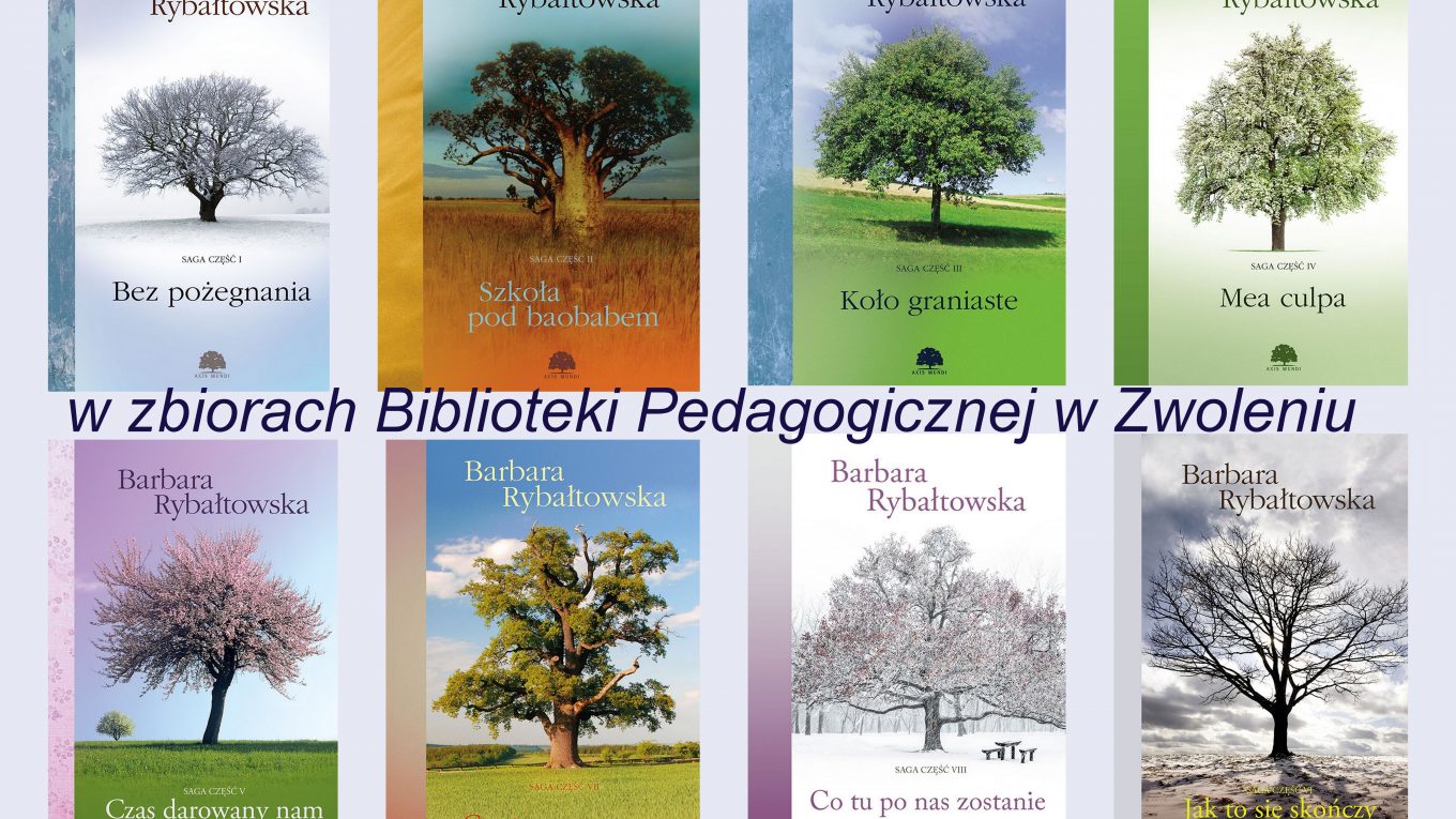 Okładki książek Barbary Rybałtowskiej znajdujących się w zbiorach biblioteki