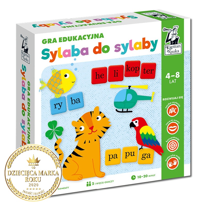 Ilustracja przedstawiająca pudełko gry edukacyjnej Sylaba do sylaby