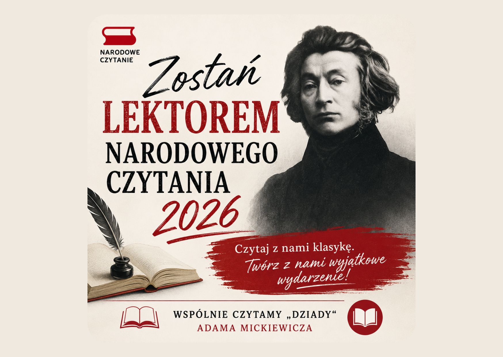 Zostań lektorem Narodowego Czytania 2026. Wspólnie czytamy "Dziady" Adama Mickiewicza